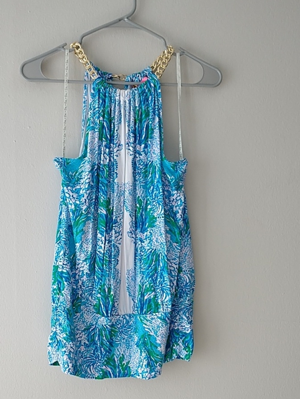 Lilly Pulitzer Blue Green Halter Camisole with Gold Chain Accent
